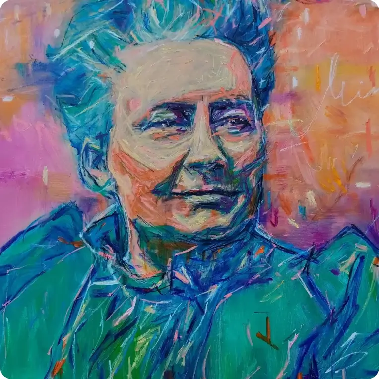 Colorful painted portrait of Minna Canth, the Finnish writer and social reformer